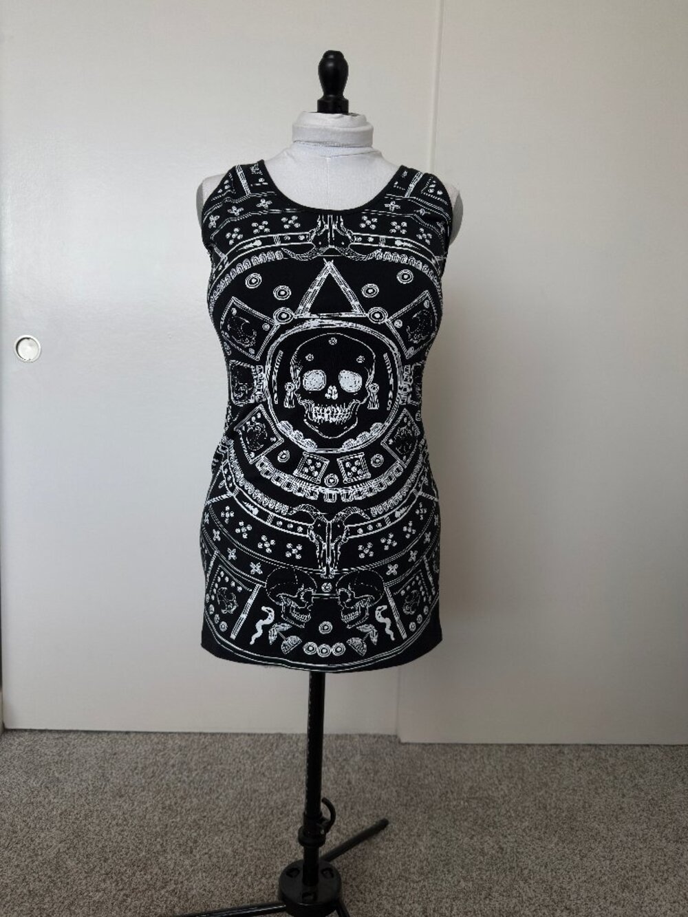 Jawbreaker gothic punk aztec calendar skull bodycon dress